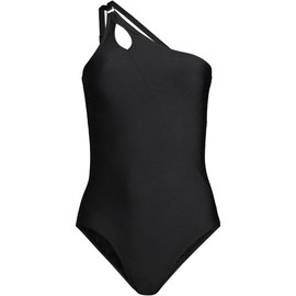 Lands' End Womens Chlorine Resistant One Shoulder Cut Out One Piece Swimsuit Control Black Regular 8