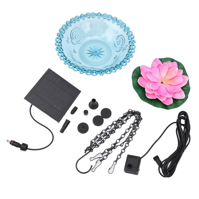 Solar Hanging Bird Bath with Flower Leaf Design, Plastic Bird