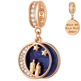 Dijes de oro rosa para el día de San Valentín se adaptan a pulseras europeas, dijes de pareja para amantes de la pareja, dije de mi esposa, latido del corazón, colgante de luna creciente de estrella,