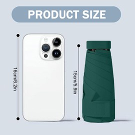 MUNSKT Travel Umbrella,6 Ribs Mini Travel Umbrella Folding Sun Umbrella Windproof Rain Umbrella Strong Lightweight Small Compact Women Umbrellas Small Anti-UV Umbrella for Sun Rain (Deep Green)