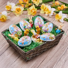 com-four® 6 x Easter eggs for filling, colourful filling eggs for Easter, Easter eggs with Easter motifs in comic style to hide and give as a gift (6 pieces, 09 cm)