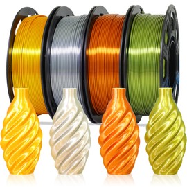 MIKA3D 1.75mm Silk Shiny PLA 4 Metal Colors Bundle Pack: Shiny Metallic Gold/Silver/Copper/Bronze, Each Spool 250g, 4 Spools Packed, Total 1Kg 3D Printing Filament Material with Extra 3D Print Tool by MIKA3D