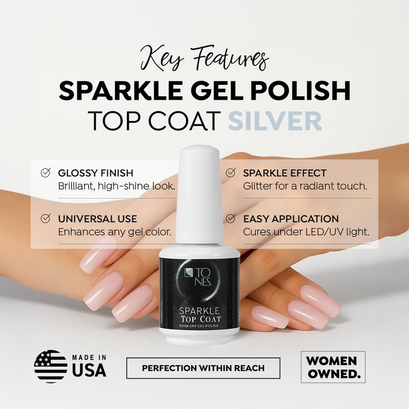 TONES Sparkle Top Coat – Soak Off Gel Polish Nail