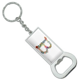 GRAPHICS & MORE Letter B Floral Monogram Initial Keychain Rectangle Chrome Plated Metal Bottle Cap Opener