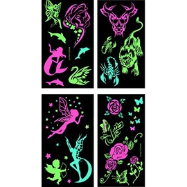 Premium Glow in the Dark Tattoos Glowing Temporary Tattoo Shimmer Gold Temporary Fake Jewelry Fluorescent Tattoos 4 Sheets