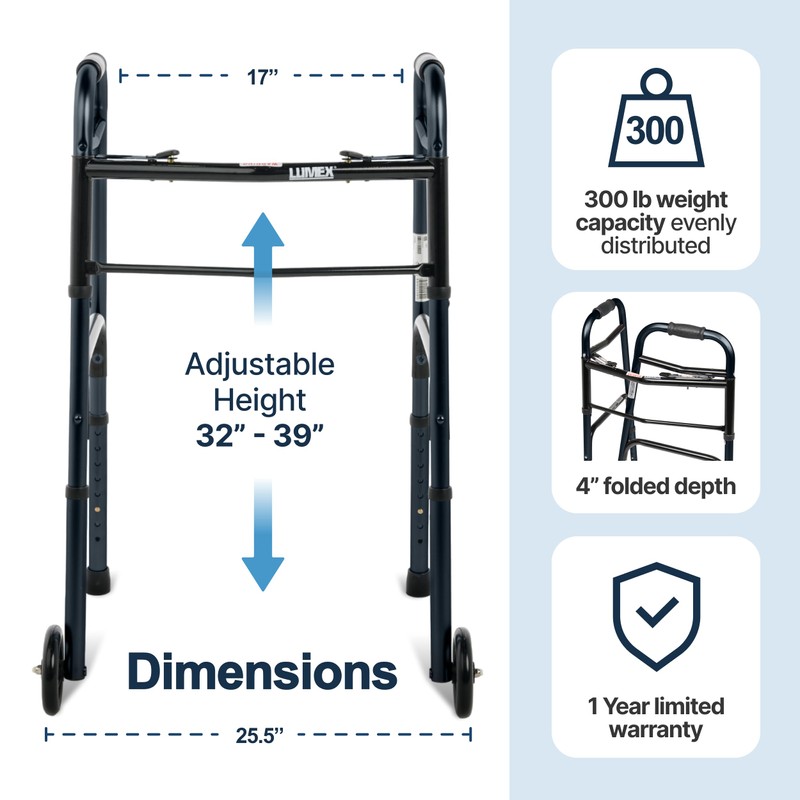 Lumex ColorSelect Walkers for Seniors, Rolling & Folding Adult Walker