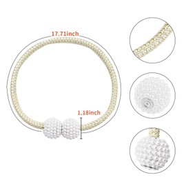 WOVTE Curtain Tiebacks, 6PCS Pearl Ball Magnetic Curtain Tiebacks Pretty and Fashion Curtain Rope Holdbacks for Home, Office, Hotel Window Decoration