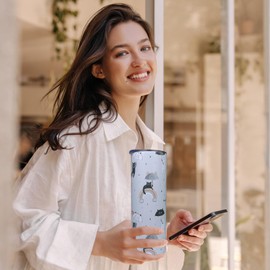 Cat Tumbler with Straw and Lid Vacuum Insulated 20oz Stainless Steel Tumbler Cat Themed Present for Women Kitten Coffee Cup Skinny Water Bottle for Home or Travel