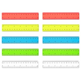 Pack of 10 Rulers 15 cm Children's Primary School, Plastic Ruler Colourful Transparent Ruler with Metric & Inch Scale Ruler, Flexible, Unbreakable Ruler, Clearly Graduated, Precise Measuring
