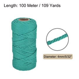 Rebower 5/32 Inch 328 Feet Macrame Cord, Cotton Cord Rope String 4 Strands Twisted Braided Thick Macrame Cord [for Crafts Wall Plant Hangers] - Light Green