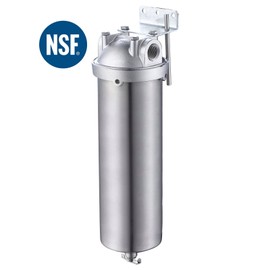 Amwater NSF/ANSI 42 Stainless Steel Whole House Water Filter Housing, 10" x 2.5" Sediment Water Filter System for Heavy Duty, Well & City Water, 3/4" NPT Port, Drain Valve Style A