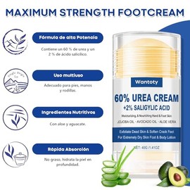 Wantoty Crema para Pies con Urea 60: Crema para Pies Resecos y Agrietados - Exfoliante para Pies, Piel Seca, Agrietada y Callosidades