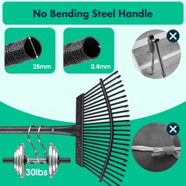 79 Inch Long Garden Leaf Rake, 18 Inch Wide Heavy Duty Leaf Rake for Shrub with 25 Metal Tines,Yard Rake with Ergonomics Adjustable Handle for Picking up Leaves, Grass Clippings, Garbage and More