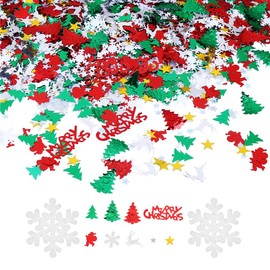 Vocoliday 100g/4800 Pieces Christmas Confetti Mix Foil Snowflake/Pentagram/Santa Claus/Pine/Merry Christmas Alphabet/Elk/Christmas Tree Confetti Bright for Christmas Party Decoration Set