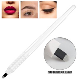 Pack of 20 Black Microblading Disposable Handpiece with Needles 18U 0.18 mm for Manual Pigmentation of Eyebrows Permanent Makeup Pens with Pen Cap (White Pen)