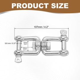 sourcing map Heavy Duty M10 Double Swivel Eye Hook, 304 Stainless Steel Ended Jaw x Jaw Chain Swivel Shackle Ring Connector Load 600 KG/1322 lbs for Hanging