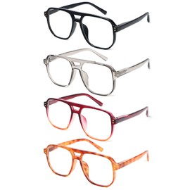 KoKoBin Aviator Reading Glasses for Women Men,4 Pairs OversizedBlue Light Blocking Spring Hinge Readers +2.75