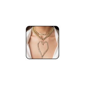 Chunky Large Heart Beaded Choker Necklaces for Women Y2k Statement Love Pearl Pendant Necklaces Layered Heart Cuban Link Chain Necklaces Jewelry (Gold1)