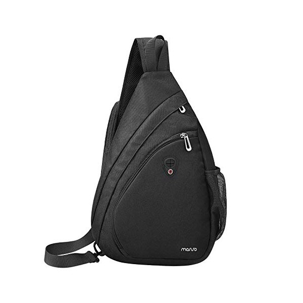 MOSISO Sling Hiking Backpack,Travel Daypack Fan-shaped Rope Crossbody Shoulder Bag, Black