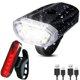 HAKUKU Luz Bicicleta Recargable USB, Linterna Bicicleta Impermeable, Lámparas Delanteras y traseras,Luz LED Bicicleta para Carretera y Montaña, Seguridad para la Noche