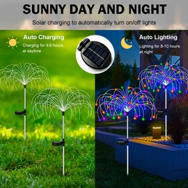 Meision Solar Lights for Outdoor Garden, Pack of 2 150 LEDs Solar Fireworks Garden Lights with 8 Modes, Waterproof Solar Lights, Dandelion Garden Stake for Garden, Patio, Balcony Decoration, Colourful