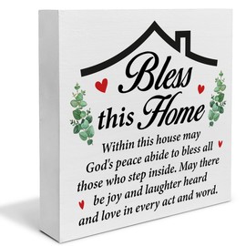 House Warming Gift Housewarming Gifts New Home, Christian Bless This Home Wooden Box Sign Decor 5 x 5 lnches