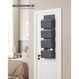 SONGMICS Over-Door Storage with 4 Pockets, Wall Hanging Storage Organiser, Practical and Spacious, for Children’s Room Office Bedroom, 33.5 x 12 x 100 cm, Grey RDH04G