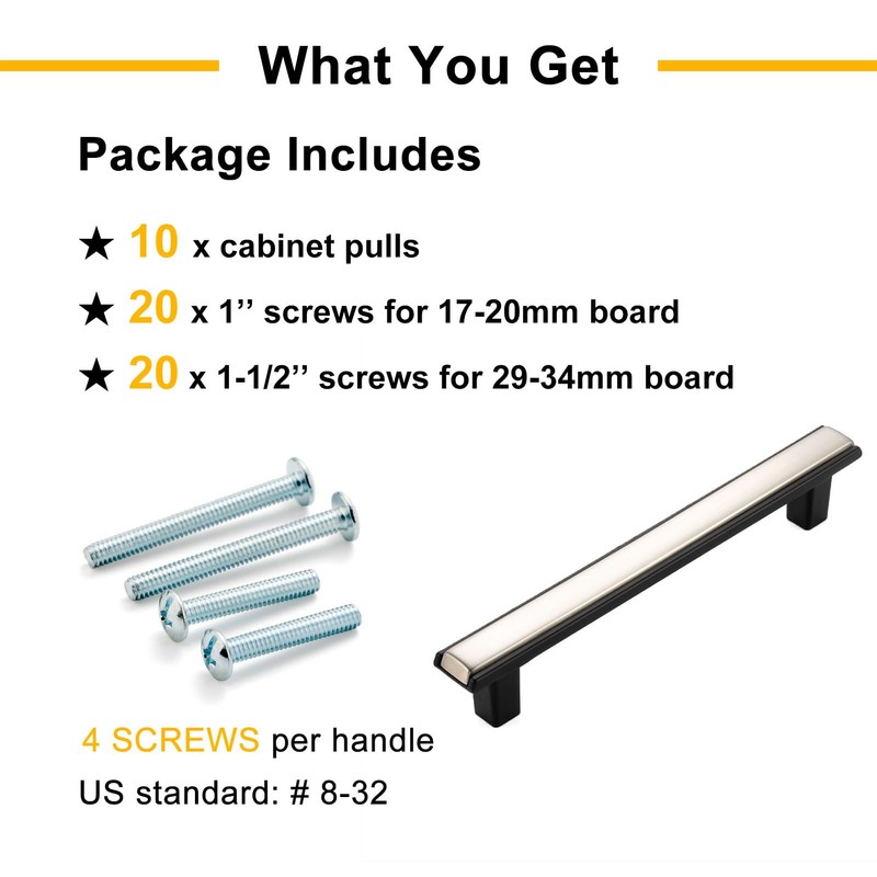 BEROSSA Nickel and Black Cabinet Pulls Brushed Nickel and Matte