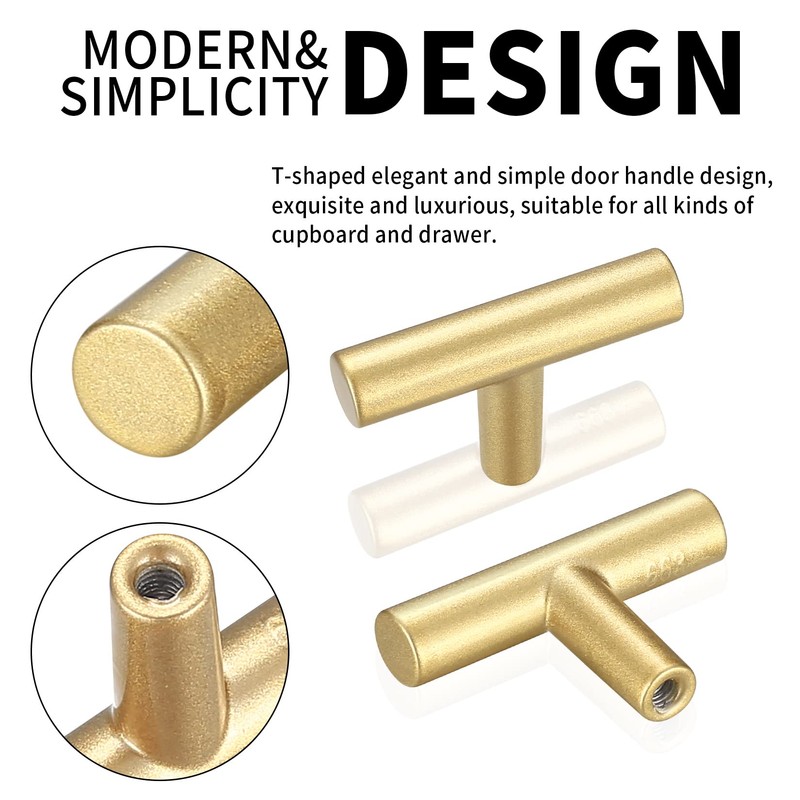 Kigniote 16PCS Cabinet T Bar Handle Gold Drawer Handles Cupboard