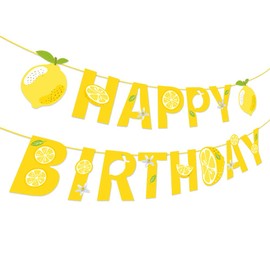 BHNACIER Lemon Banner Lemon Happy Birthday Banner Lemonade Birthday Party Banner Lemon Party Decoration Lemonade Happy Birthday Sign for Summer Fruit Birthday Party Lemon Theme Bridal Shower Supplies