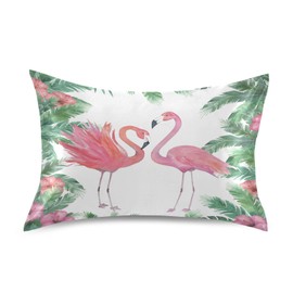 Blueangle Tropical Palm Tree Flamingo Satin Pillowcase for Hair and Skin Silk Pillowcase, Standard Size(20x26 inches) - Slip Cooling Satin Pillow Covers with Envelope Closure