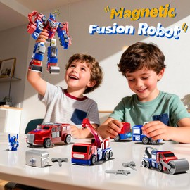 YunWings 5-in-1 Robot Toys Cars for Kids 3-5, Magnetism Transforming Robots, Detachable Construction DIY Assembling Vehicle Sets, Educational Toys for Boys Girls 3 4 5 6 7 8, Birthday Gifts
