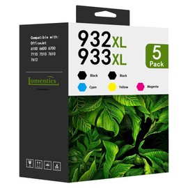 932XL 933XL Ink Cartridges Combo Pack (5 Pack,2Black/1Cyan/1Magenta/1Yellow) - LOMENTI Compatible 932XL 933XL Ink Cartridge Replacement for HP Officejet 6100 6600 6700 7110 7610 7612 Printer