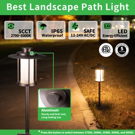 Varmtalys Low Voltage Landscape Path Light, Warm & Cool White Selectable Pathway Lights Wired, 12v Walkway Lamp IP65 Waterproof, LED Oil-Rubbed-Bronze Aluminum 150LM for Outside Patio Yard (4 Pack)