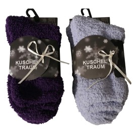 4 Pairs of Cuddly Socks UK 2-8 Plain Bed Socks Women's Cuddly Socks House Socks - 2x Lila+2xflieder, size: 35-42