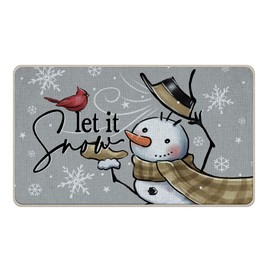 Livcoz Winter Snowman Grey Decorative Front Door Mat, Let It Snow Cardinal Snowflake Welcome Doormat Indoor Outdoor Non-Slip Floor Entryway Rug, Christmas Seasonal Home Kitchen Decoration 17x29 Inches