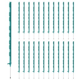 Houseables Electric Fence Posts, Fence Poles, Garden Posts, Step in Stakes, Electric Fencing, Wire Fencing Kit, for Deer, Livestock, Temporary, Fiberglass, Plastic, Green, Ground Rod, 4 Feet, 25 Pack