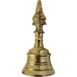 GURU JEE™ Brass Pooja Bell with Hanuman Traditional Hand Held Bell Indian Religious Puja Ghanti for Pooja Room Temple Mandir Home Gifts Showpiece Puja Articles (GJ-Bell-Hanuman (4 inch))
