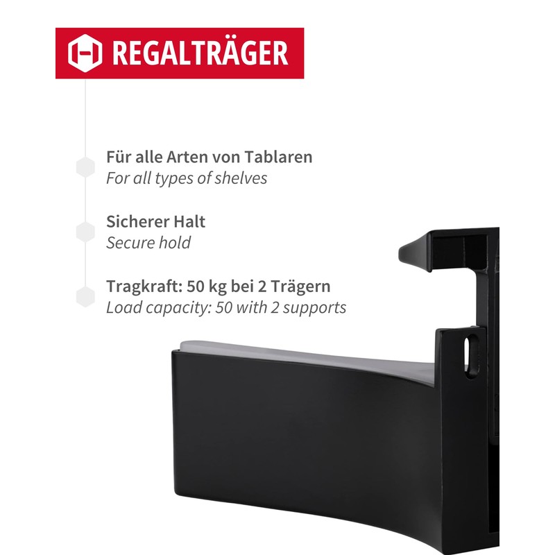 Gedotec Design Shelf Bracket, Wall Shelf Made of Metal, Black