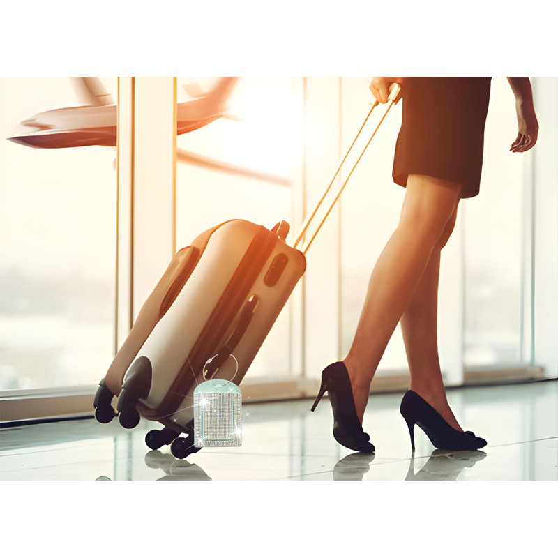Glittering Blue Diamond Luggage Tag - Sparkling Rhinestone, Bling Baggage