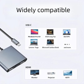 USB C to Dual HDMI Adapter 4K @ 60Hz, Type C to HDMI Adapter 2 Monitors Expand Single 4K @ 60Hz and Dual 4K @ 30Hz, Compatible with Thunderbolt 3/4 Ports, for M-acBook/M-aBook Pro Air/i-Pad Pro/Dell