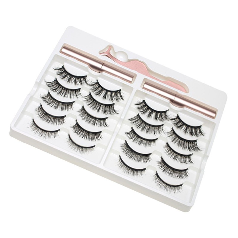 10 Pairs Magnetic Lashes Kit Liquid Eyeliner Tweezer Lightweight False