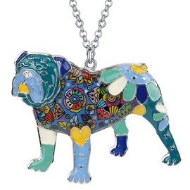 BONSNY Dog Collection Winston English British Bulldog Bull Terrier Necklaces Statement Enamel Pendant (Blue)