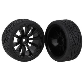 Mxfans 4pcs Fish Pattern Rubber Tire & Plastic Concave 10 Spoke Wheel Rim for RC 1:10 On-Road Racing Car (Black)