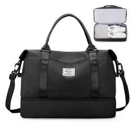 SEAFEW Cabin Bag 45X36X20 for Easyjet Weekend Overnight Travel Hand Luggage Airplane Underseat Carry on Bag Sport Gym Tote Mum Hospital Bags for Women Men with Shoe Pouch,B1-Black