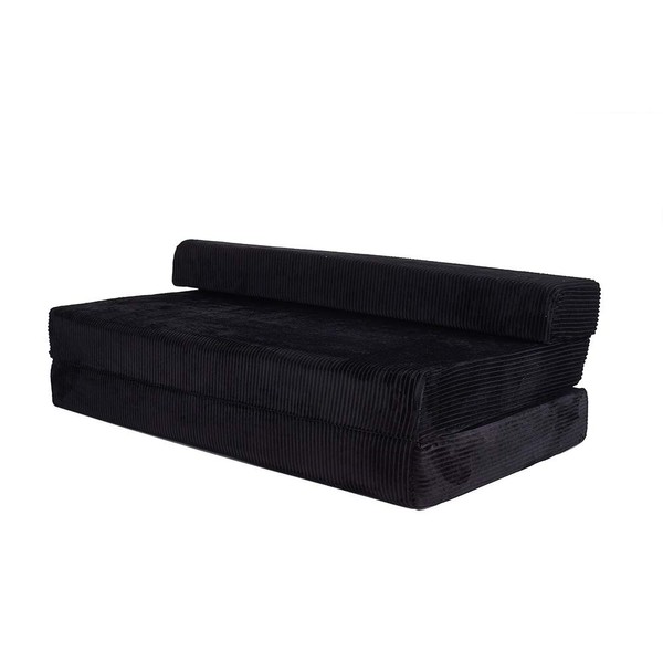 Panana Single Fold Out Z Chair Bed Comfortable Jumbo Cord Fabric Futon Sofa Folding Mattress for Guest Adult Kids Black
