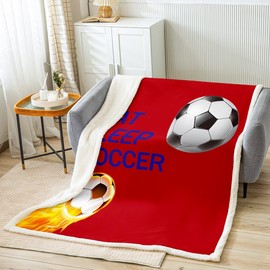 Feelyou Soccer Sherpa Throw Blanket for Kids Boys Girls Football Sports Games Plush Blanket Throw 50"x60" Soccer Player Fleece Throw Blanket Bedroom Decor Red Soccer Ball Fuzzy Blanket Flannel Blanket