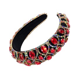 PACKOVE Baroque Rhinestone Hairband for Women Wide Soft Headband with Handmade Chain Detail Sparkling Red Headdress for Party and Banquet Lightweight Hair Hoop