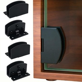 5-10mm No-Drill Glass Door Hinges,Zinc 90 Degree Heavy Duty Alloy Glass Door Hinges,Fronts Clamp Gate Hinge Doors Clip for Showcase Bookshelves,Wine Cabinets(4-Pack,Black)