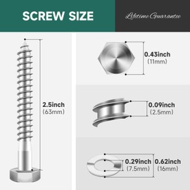 EASTPUK (20Sets) 1/4 20 Bolt, 1/4" x 2-1/2" Hex Head Lag Screws, Heavy Duty Lag Bolts with Washers, 304 Stainless Steel 18-8, 1/4 Bolt for Wood, Partial Thread
